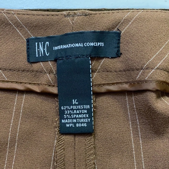 INC Brown Pinstriped Cuffed Hem Wide Leg Pants - Picture 4 of 4
